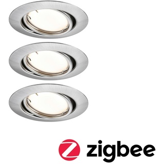 Paulmann LED Einbauleuchte Smart Home Zigbee Base Coin Basisset schwenkbar  rund 90mm 20°  3x4,9W 3x430lm 230V dimmbar 3000K Eisen gebürstet 92464