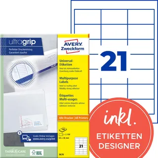 Avery Zweckform Universaletiketten 3670 Weiß 64,0 x 36,0 mm 100 Blatt