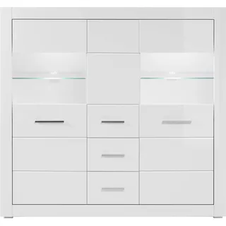 Highboard HOME AFFAIRE "Bianco, moderner Schrank, Kommode, Stauraumschrank, Hochschrank", weiß (weiß matt, weiß mdf hochglanz), B:149cm H:142cm T:42cm, Holzwerkstoff, Sideboards, Highboard, zeitlos, ausreichend Stauraum, vielseitig einsetzbar, 149 cm breit