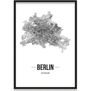 JUNIWORDS Stadtposter, Berlin, Wähle eine Größe, 21 x 30 cm, Poster mit Rahmen, Schrift B, Weiß