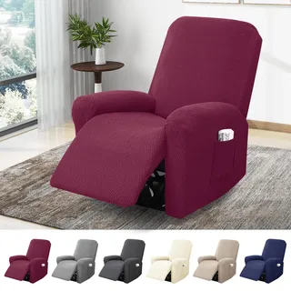 1-sitzer Sessel Überzug, Sesselbezuge Stretch Mit Taschen, All-inclusive Streifen-jacquard Sesselschoner Für Fernsehsessel Relaxsessel Sesselhusse (weinrot, 4-teilig)