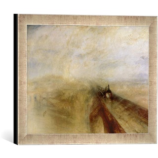 Gerahmtes Bild von Joseph Mallord William Turner Rain Steam and Speed, The Great Western Railway, Painted Before 1844", Kunstdruck im hochwertigen handgefertigten Bilder-Rahmen, 40x30 cm, Silber Raya