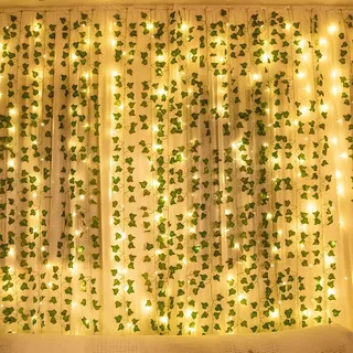 12-teilige Künstliche Efeugirlande Mit Led-lichtern – Hochzeits- Und Gartendekoration