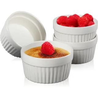4x Schälchen Ø 9,5cm aus Keramik Ofenfest Creme Brulee Dessertschale Pasteten Tapas Soufflé Auflauf Förmchen (4 Stück)