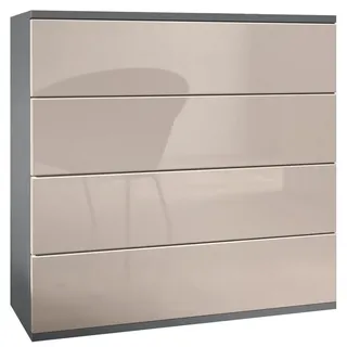 Vladon Kommode Pavos V3 (Sideboard hängend, mit 4 Schubladen), Anthrazit matt/Sandgrau Hochglanz (76 x 76 x 35 cm) grau