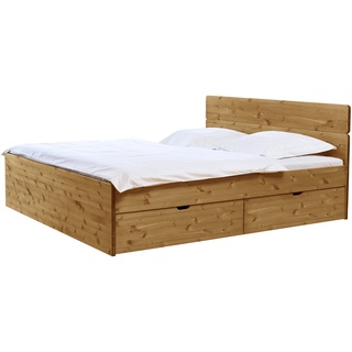 Bett mit Bettkasten - 160x200 cm - Kiefer gelaugt geölt - Stauraumbett Finnland