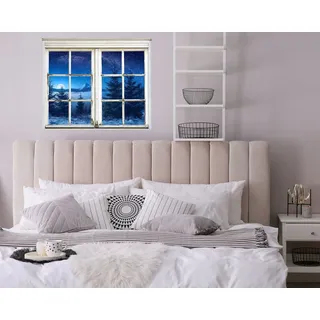 queence 3D-Wandtattoo Tannen im Schnee (1 St), selbstklebender Wandsticker Weihnachten blau|bunt 60 cm x 40 cm x 0,3 cm