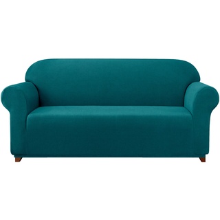 subrtex kariert Sofabezug Sofahusse Sesselbezug Stretchhusse Sofaüberwurf Couchhusse Spannbezug(3 Sitzer,Petrol Blau)