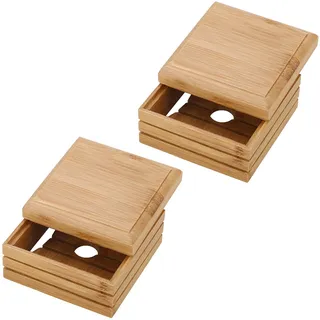 HLTER 2 Stück natürliche Bambus-Seifen-Aufbewahrung, hölzerne Seifenschalen-Halter, Holz-Seifen-Boxen, handgefertigte Seifen-Box mit Deckel, Badezimmer-Dusche, Aufbewahrungshalter für Zuhause, Küche