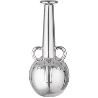 GILDE Dekovase Gesichtsvase - Blumenvase Vase groß aus Keramk Silber glasiert - Deko Wohnzimmer Geschenk Geburtstagsgeschenk - Farbe: Silber Höhe 38 cm