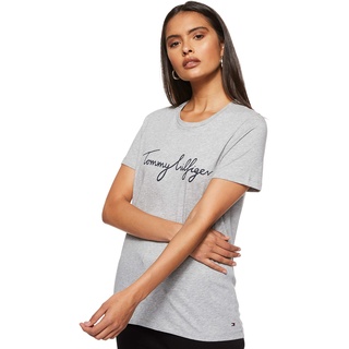 Tommy Hilfiger Damen T-Shirt Kurzarm Heritage Rundhalsausschnitt, Grau (Light Grey Heather), XL