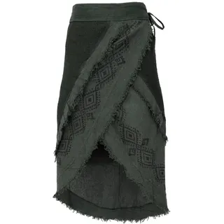 GURU SHOP Goa Wickelrock, Tribal Lagenlook, handbedruckt, Baumwolle | Asymmetrischer Wickelrock, knielang, Slim-Fit, einzigartig, ideal für Festivals und Freizeit. - Einheitsgröße