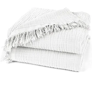 Pure Label Musselin Decke 220x240cm - Oeko-Tex zertifizierte Tagesdecke aus 100% Baumwolle | Musselin Wohn- & Kuscheldecke für Couch und Sofa in XXL | 220 x 240 cm, Farbe der Decke Weiß