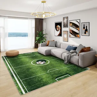 Generisch Fußball Teppich Kinder - Teppich Wohnzimmer Schlafzimmer Fußballfeld, Großer Teppich Fußball Jungen, Weich Kurzflor & Waschbar & rutschfest Kinderteppich, Bettvorleger 120x170 cm