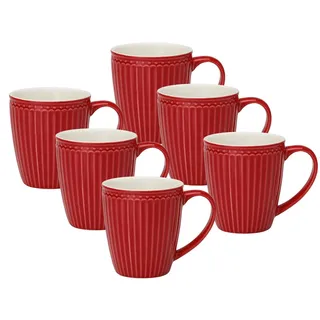 Greengate Kaffeeservice Alice Becher mit Henkel red 0,4l Set6, Steinzeug rot