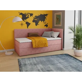 Sofnet Boxspringbett Flame mit Bettkasten - Einzelbett mit Bonell-Matratze und Topper, Polsterbett, Universelle Bettseite, Bett, Schlafzimmer, Kinderzimmer (Pink (Kronos 29), 100 x 200 cm)