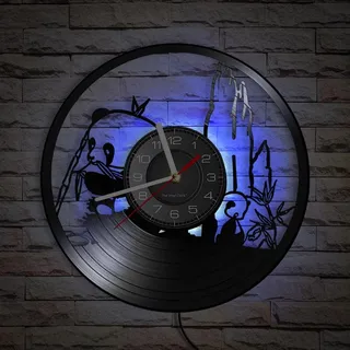Smotly Vinyl Wanduhr Riesen Panda Analog Uhr LED Nachtlicht mit Fernbedienung Wanddekoration Wanduhr Geschenk