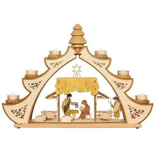 Kuhnert Lichterbogen/Schwibbogen für Teelichter - Mit 6 Glaseinsätzen und Räuchertanne - Motiv: Krippe - Maße: ca. 56 x 10 x 39 cm - Made in Germany
