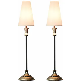 LOBERON Tischlampe 2er Set Obsonville, silber/schwarz/creme | schlanke, hohe Form, klassischer Tütenschirm, Tischleuchte, Wohn-Accessoire, Mangoholz, Eisen, Baumwolle