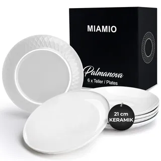 MIAMIO - 6er Geschirrset/Teller Set modern aus Keramik für 6 Personen - Palmanova Kollektion (Weiß, Kleine Teller (6x))