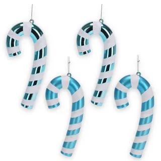 Set Christbaumanhänger Candy Cane, Christbaumschmuck zum Anhängen - Weihnachtskugel in Candy-Form, aus leichtem Kunststoff (14 x 7 x 2 cm, Zuckerstange türkis, 4)