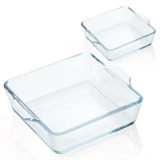 Moresis Glas-Backformen, quadratisch, klein, für Ofen mit Griff, Auflaufformen für Ofen, quadratische Backform für Luftfritteuse, Mikrowelle, Kühlschrank, 2 Stück