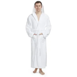 Arus Herrenbademantel Pacific, mit Kapuze, 100% Baumwolle, extra lang, für Spa & Zuhause, langform, 100% Baumwolle, Kapuze, Gürtel, mit Kapuze, extra lang, 100% Baumwolle weiß XXL