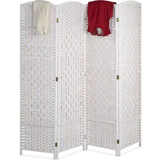 Relaxdays Paravent Raumteiler, HxB: 170 cm, faltbarer Raumtrenner, 4-teiliger Sichtschutz, Holz & Papierseil, weiß