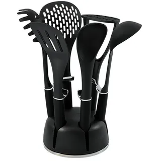 Schäfer 7-tlg. Küchenhelfer-Set Ergonomische Griffe Küchenbesteck Küchenhelfer Küchenutensilien Set Metallic Schwarz