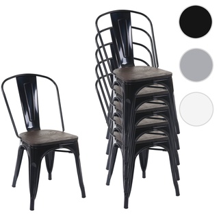 6er-Set Stuhl HWC-A73 inkl. Holz-Sitzfl√§che, Bistrostuhl Stapelstuhl, Metall Industriedesign stapelbar ~ schwarz