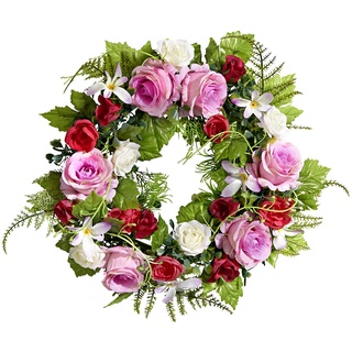 Türkranz Frühling mit Blumen | Zum Hängen + Legen | Dekorativer Tisch-Kranz | Rosen Kranz Deko mit Aufhänger (Rosen)