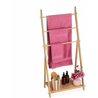 Relaxdays Handtuchleiter mit Ablage Braun