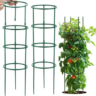 Frundoo Tomaten Rankhilfe, Tomatenkäfig mit Verstellbarer Höhe, Blumenstütze,Ranksäule für Kletterpflanzen, Rankgitter für Tomaten, Tomatenturm, Gurken Rankhilf-60 (30 Ringe 30 Stangen) Stück