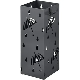 Woltu Regenschirmständer aus Eisen, L20 x B20 x H49cm, Schirmständer mit Wasserauffangschale, 4 Haken für Taschenschirme, Anthrazit Rechteck SST02an