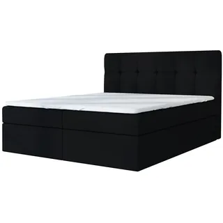 a&j möbelland gmbh Boxspringbett ARNOR 120 x 200 mit 2 Bettkästen, Bonell-Matratze und Topper. Farbe: Schwarz - Schwarz
