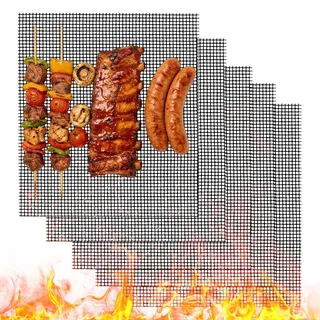 5 Stück Grillmatte für Gasgrill 40x30cm, Grillmatten, Antihaft Grillnetz | Grillgitter, wiederverwendbares Grillmatten für Holzkohle, teflon Grill Gitter für Elektrogrill Luftfritteuse BBQ(Schwarz)