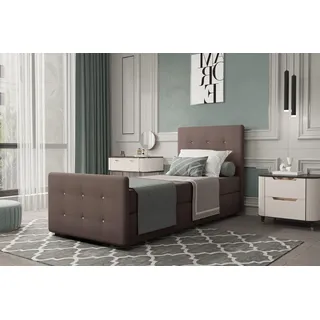 Boxspringbett Gästebett MARKOS 100x220cm Bettkasten Seite Rechts Stoff Braun - Braun