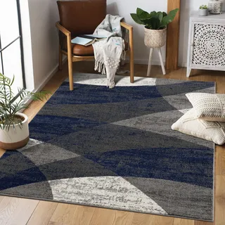Sanat Teppich Vintage - Modern Teppiche für Wohnzimmer, Kurzflor Teppich in Blau, Öko-Tex 100 Zertifiziert, Größe: 120 x 170 cm