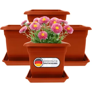 2friends Pflanzkübel Groß Außen 4er Set, Blumentopf Gross eckig, Blumentopf mit Untersetzer 40x40 cm, Pflanzkübel Blumenkübel Pflanztopf Blumentöpfe Made in Germany, Model Lea, Farbe: Terracotta