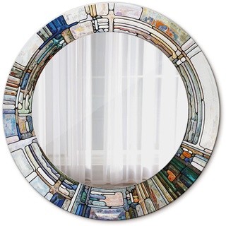 Tulup Wand Ø 50 cm Bedruckter Spiegel Wandspiegel Rund Designer-Spiegel Runder Spiegel - abstrakt gebeizt Glas