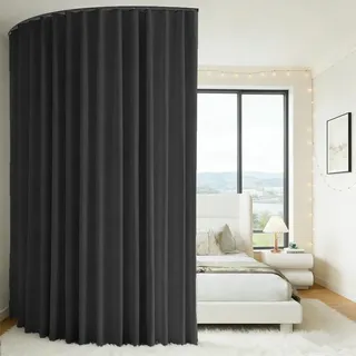 Raumteiler Vorhänge,Raumtrenner Vorhang mit 3M Flexibel Verstellbarer Deckenschiene,Deckenmontage Auf Schienen,Vorhang Raumteiler Blickdicht Sichtschutz,Wohnzimmer (Schwarz, H220 x B270CM)