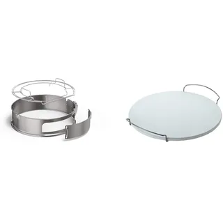 RÖSLE Gourmetring/Pizzaring, Hochwertiger Edelstahlring für Drehspieß und Zubereitung von Pizzas & Pizzastein rund, Hochwertiger Pizzastein aus Cordierit zur Zubereitung von Pizza, 41 cm