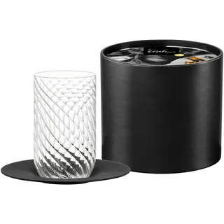 EISCH Latte Macchiato Glas mit Untertasse TWIST 360 ml Handgefertigt aus Kristallglas, Matt-Schwarze Veredelung, Becher für Heiß- & Kaltgetränke, Spülmaschinengeeignet, Geschenkröhre