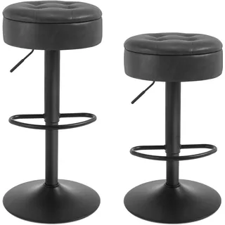 WOLTU Barhocker 2er Set, Sitzhocker mit Stauraum, Hocker höhenverstellbar 360° drehbar, Drehhocker für Kücheninsel Esszimmer Bar Küche Tresen, Kunstleder Metall, Anthrazit