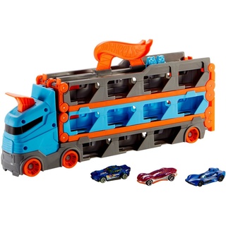 Hot Wheels Spielzeug-Transporter 2-in-1 Rennbahn-Transporter, mit drei Hot Wheels Fahrzeugen bunt
