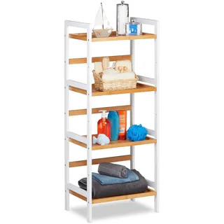 Relaxdays Badregal Bambusregal Badezimmer, HBT 110x45x31,5 cm, weiß/natur