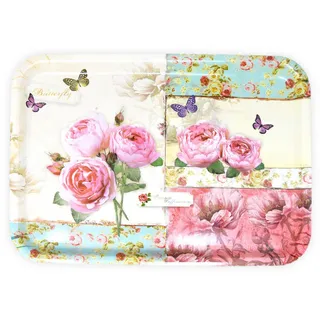 Lashuma Tablett, Rosa, Kunststoff, Floral, Rechteckig, 31x2x45 cm, lebensmittelecht, Tischkultur & Servieren, Tabletts