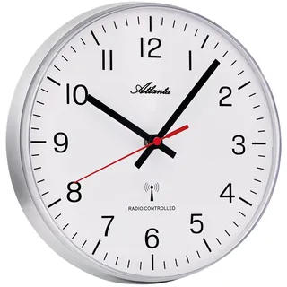 Atlanta 4532/19 Funk-Wanduhr, Silber, aus Kunststoff, modern, mit gut ablesbaren arabischen Ziffern
