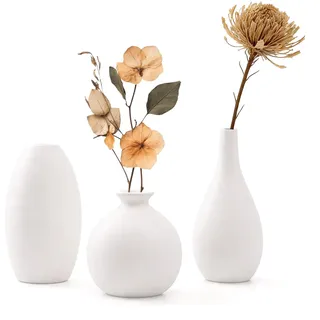 Keramikvase Set, 3 Weiße Keramik Vase, Kleine Blumenvasen