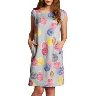 Caspar Sommerkleid SKL033 leichtes knielanges Damen Sommer Leinenkleid mit Punkte Print Luftig leicht, figurumspielende Form, mit seitlichem Jersey-Einsatz grau S - DE36 UK8 IT40 ES38 US6